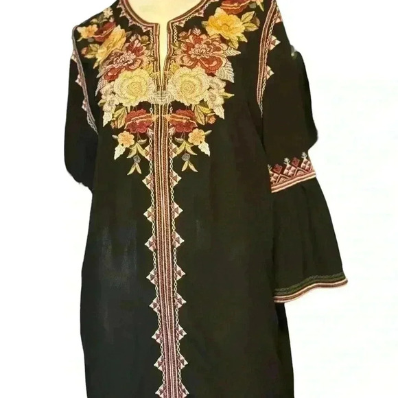 Johnny Was Hailee Floral Print V-Neck 3/4 Bell Sleeve Ruffle Hem  Dress Size L. - Picture 4 of 12